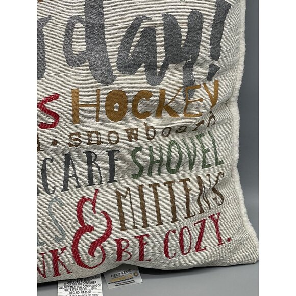 oeko tex throw pillow seasonal polyester blend gray snow day ice skates READ - Picture 4 of 9